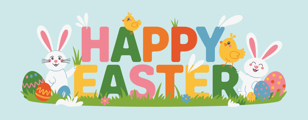 Easter poster, Easter banner, banner, Easter clipart, happy Easter, Easter 2025, 2025, Easter celebration, easter sublimation, easter card, easter, bunny, rabbit, egg, card, spring, cartoon, holiday, 