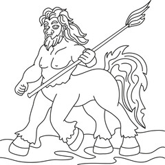 centaur with spear vector outline drawing cartoon style