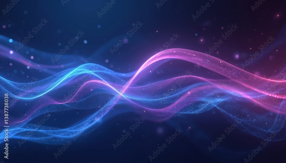 Poster abstract futuristic background with neon glow. blue, purple light lines with waves. modern digital t
