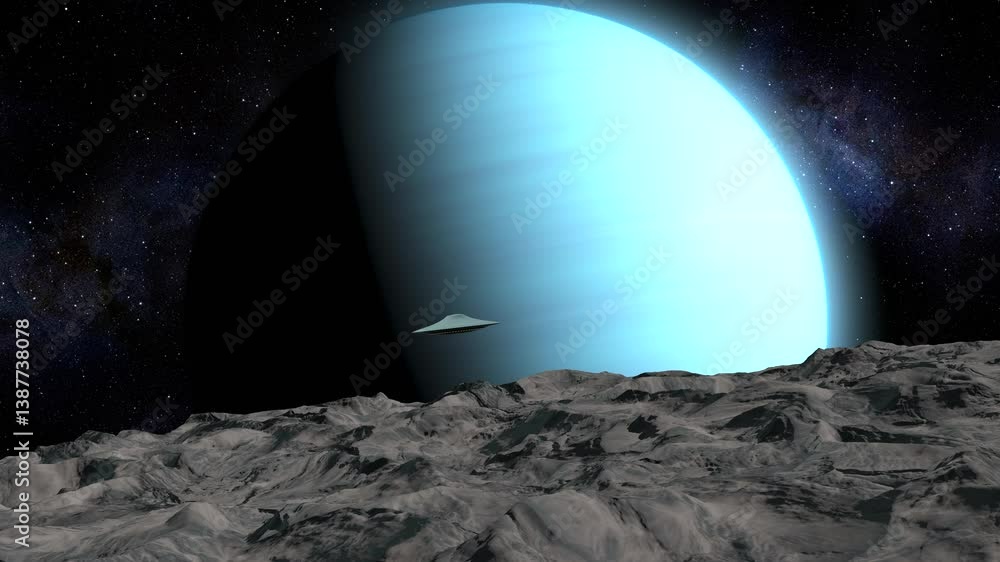 Canvas Prints alien space ship heading planet neptune, 3d rendering