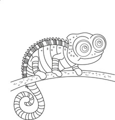 chameleon on tree branch vector outline drawing cartoon style
