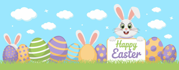 Easter poster, Easter banner, banner, Easter clipart, happy Easter, Easter 2025, 2025, Easter celebration, easter sublimation, easter card, easter, bunny, rabbit, egg, card, spring, cartoon, holiday, 
