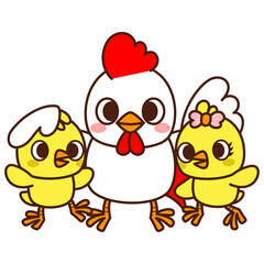 Chicken father rooster and baby chicks, Happy Father's Day