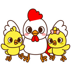 Chicken father rooster and baby chicks, Happy Father's Day