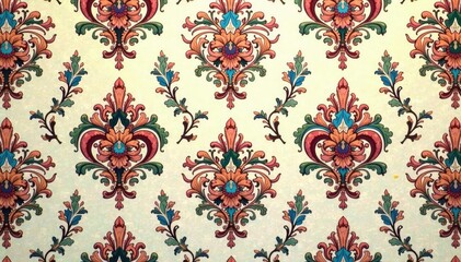 Intricate floral damask pattern in muted tones, floral, seamless, print