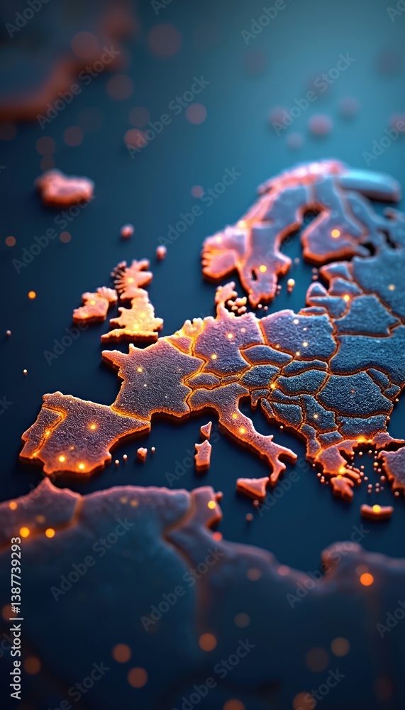 Poster abstract digital map of europe with glowing network lines. futuristic tech concept represents global