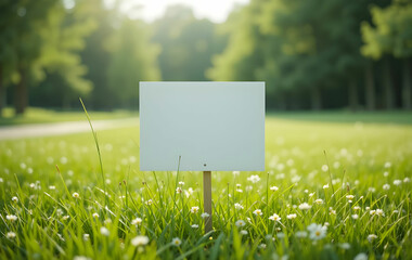 Blank signboard on the grass blurry background