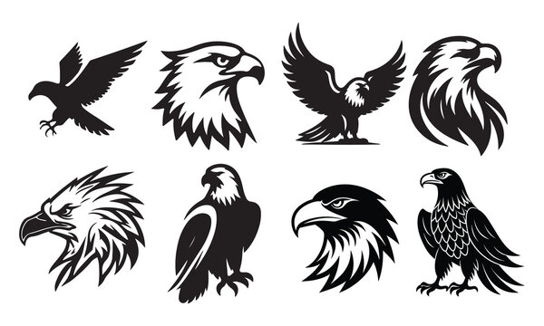 Set of eagles silhouettes Design element for label, emblem, sign, poster, t shirt. Vector image design 