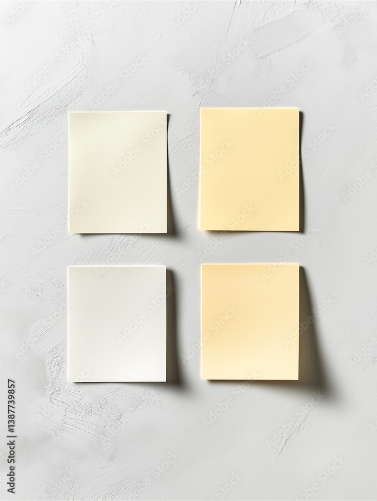 Poster quadrangular memo display: a harmonious arrangement of four square memo pads in varying shades of li