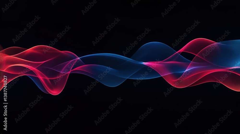 Aufkleber colorful abstract smoke background with dynamic red and blue waves flowing on a black backdrop, crea