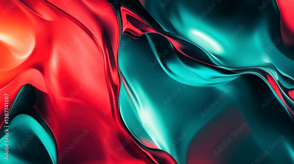 Aufkleber abstract red and teal liquid swirl pattern.