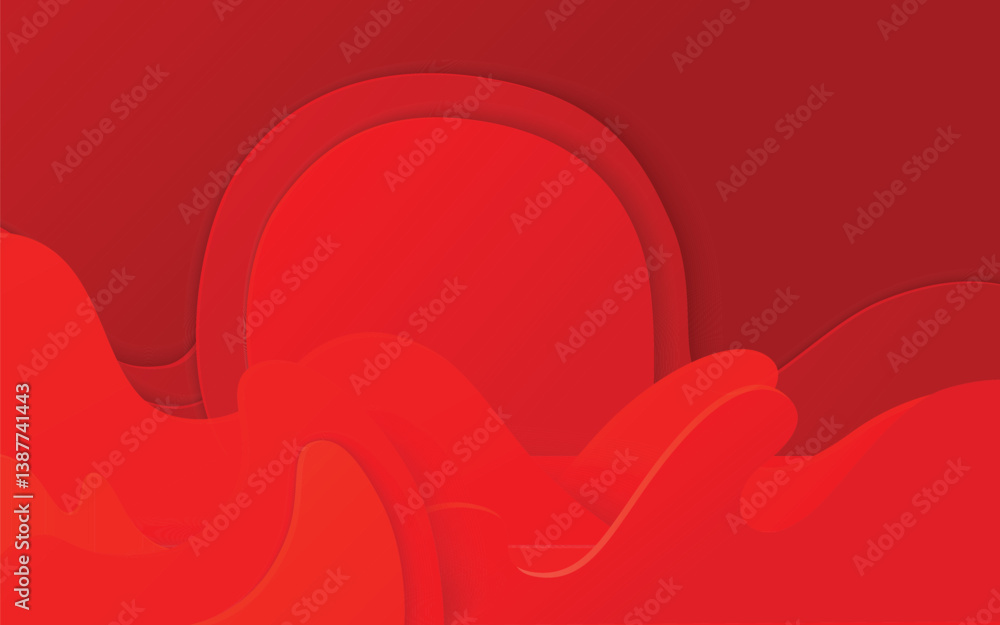 Poster Dynamic red abstract background with flowing, layered shapes and a central circular element. Modern and vibrant design for various creative projects.