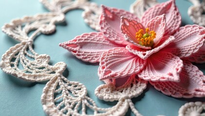 Obraz premium Intricate floral lace doily detail, delicate needlework, delicate, craftwork