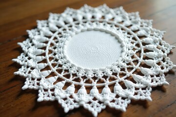 Obraz premium Intricate floral lace doily, delicate white threads, macro, white