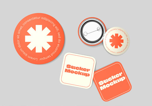 Round and Square Sticker Design Mockup Set