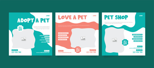 Set of pet care promotion Instagram banner.  Social media template pack. Pet adoption social media post template. Pet shop social media carousel template. 