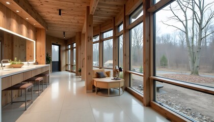 Naklejka premium One way sustainable materials can be incorporated into modern construction techniques to reduce environmental impact is by using recycled materials, such as reclaimed wood or recycled plastic