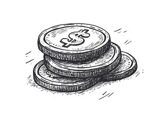 Stacked coins sketch illustration