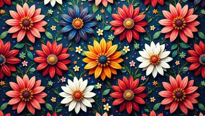 Fototapeta premium Intricate floral textile design, repeating motif, abstract, beauty