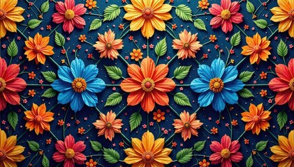 Intricate floral textile design, repeating motif, repeat pattern, print