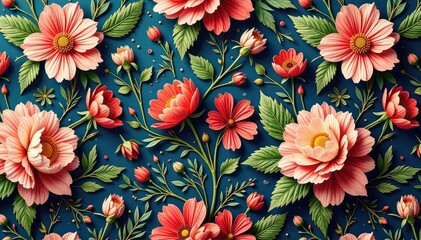 Intricate, flowing floral pattern, continuous design, bloom, blossom, delicate