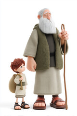 3D cartoon biblical Abraham and little Isaac Illustration