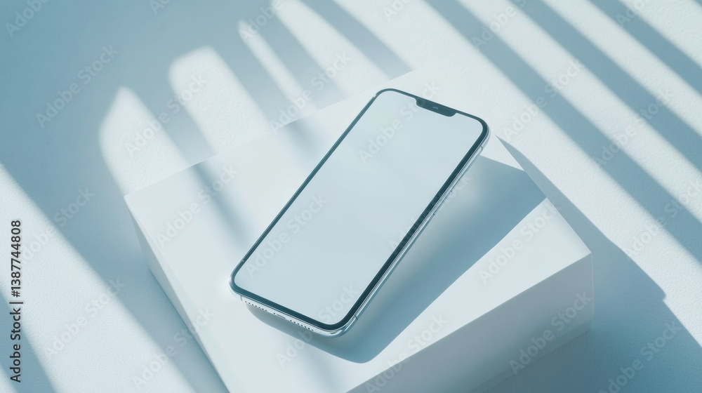 Aufkleber modern smartphone showcased on a minimalist white surface with soft lighting emphasizing sleek desig