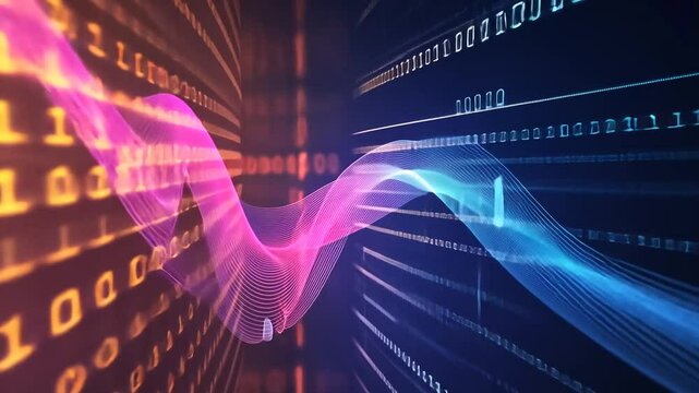 Abstract Digital Binary Code Background with Wavy Lines Animation 4K