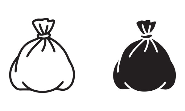 Minimalist Trash Bag Icon in Outline and Solid Style &ndash; Vector Illustration for Waste, Garbage, or Cleaning Concepts