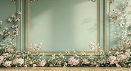 Elegant interior design featuring a wall decorated with flowers and details