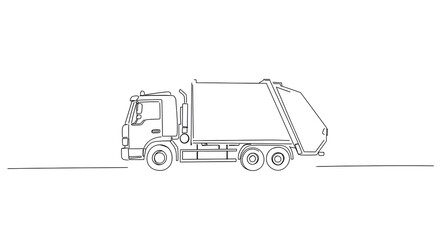 Garbage Truck Minimalist Line Art Illustration on White Background