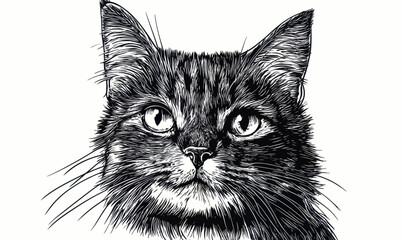 Charming Hand-Drawn Vintage Cat Portrait in Ink Sketch Minimalist Vector Design