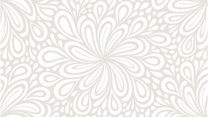 Seamless vector pattern with soft flowing abstract shapes in swirling radial symmetry with water droplet and petal forms in light beige and white tones for elegant backgrounds