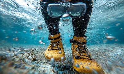 Person underwater water activities feet boots