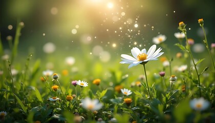 Bright Daisy in a Sunlit Meadow with Gentle Bokeh Effect
