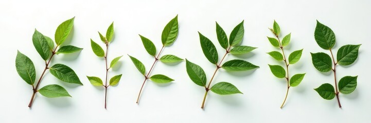 Fototapeta premium isolated botanical specimen on pure white surface, leaves, botanical specimen, branches