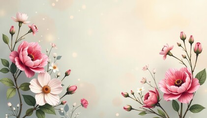 Fototapeta premium Subtle floral motif on a faded pastel background , design element, pastel background, nature