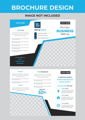 Tri fold wave brochure layout. Blue and white flyer. For design and print. This stylish trifold brochure template showcases a sleek design enhanced by elegant blue wave accents