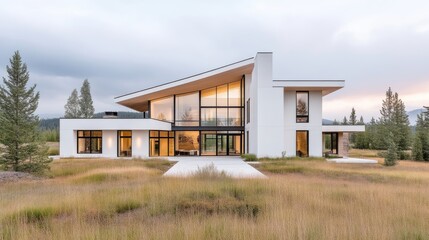 Fototapeta premium Modern, luxurious, contemporary, mountain home. Large, open-plan living, with expansive views