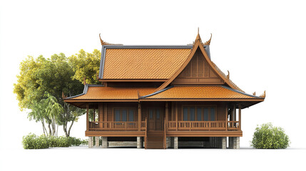 Obraz premium Traditional Thai house with ornate roof and wooden structure