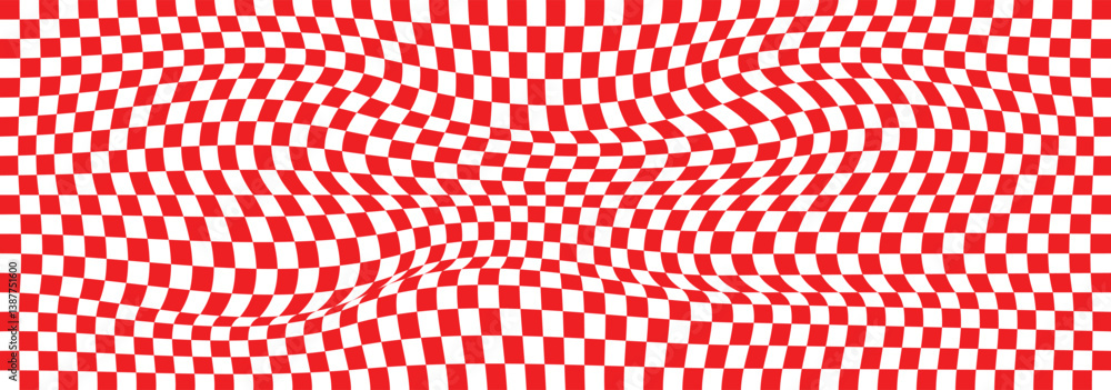 Poster psychedelic checkered pattern in red color. groovy psychedelic backgrounds with abstract checkered p