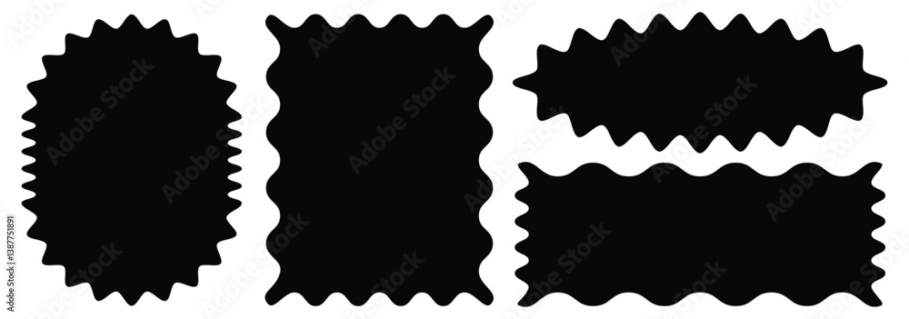 Poster zigzag, scallop edge, scalloped frame set. rectangular jagged curved box element. zigzag edge frames