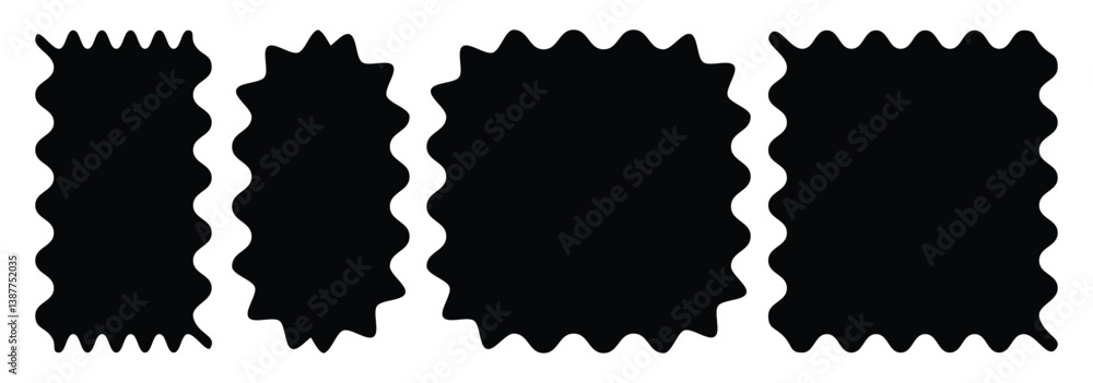 Poster zigzag, scallop edge, scalloped frame set. rectangular jagged curved box element. zigzag edge frames