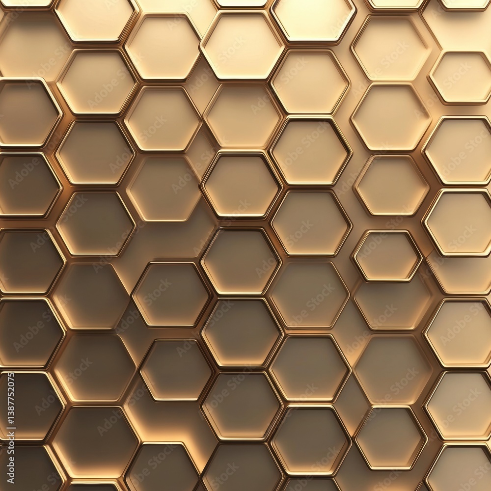 Poster Modern hexagonal honeycomb pattern with golden gradient and organic design elements