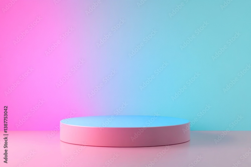 Poster a colorful cylindrical platform with a gradient background in the image