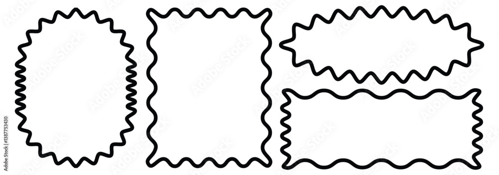 Poster zigzag, scallop edge, scalloped frame set. rectangular jagged curved box element. zigzag edge frames