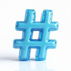 Obraz premium Blue hashtag isolated on white background. Social media symbol for trend, media, network. Modern, 3D illustration icon for business, marketing. Design element for online community, communication.