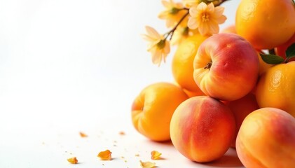 Sun-dried apricots, vibrant orange against pure white backdrop , white, apricots