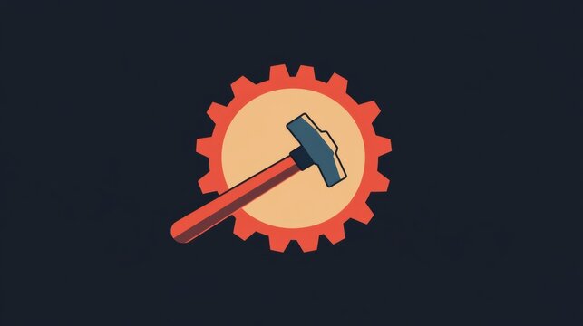 Labor Day logo featuring gear and hammer in bold industrial design, showcasing modern flat style for celebrating workers contributions