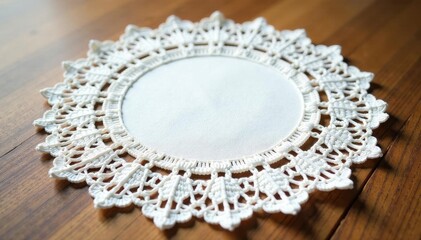 Obraz premium Delicate white crocheted lace napkin, doily style, bridal, irish crochet